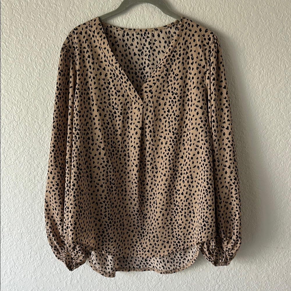 SHEIN Brown & Tan Puff Sleeve Blouse – Chic Everyday Style